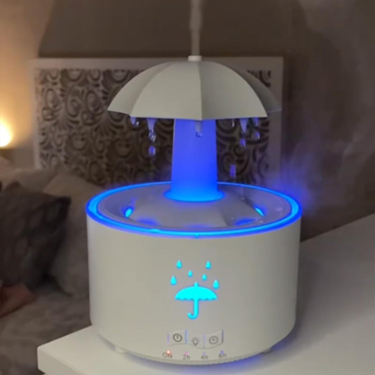 Rotating Umbrella Rain Humidifier – Raindrop Aroma Essential Oil Diffuser with Remote Control, Night Light & Water Drop Sound for Home