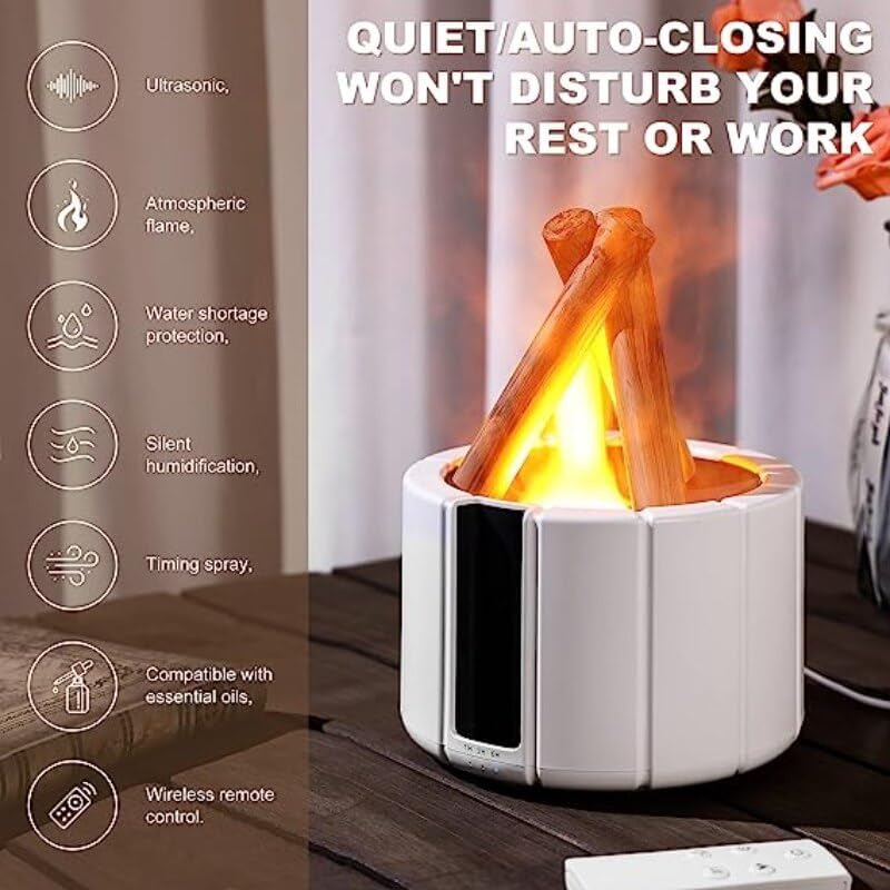 3D Flame Aroma Diffuser – Ultrasonic Cool Mist Humidifier & Essential Oil LED Lamp