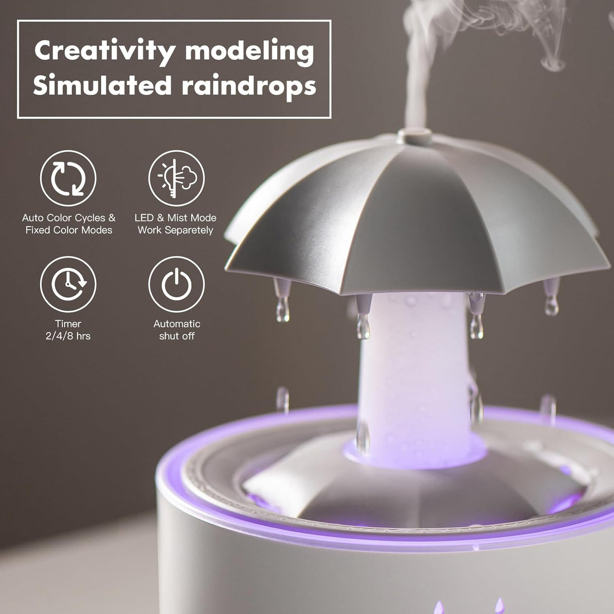 Rotating Umbrella Rain Humidifier – Raindrop Aroma Essential Oil Diffuser with Remote Control, Night Light & Water Drop Sound for Home