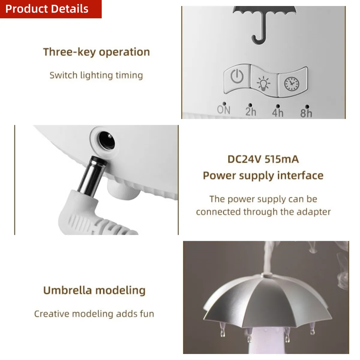 Rotating Umbrella Rain Humidifier – Raindrop Aroma Essential Oil Diffuser with Remote Control, Night Light & Water Drop Sound for Home