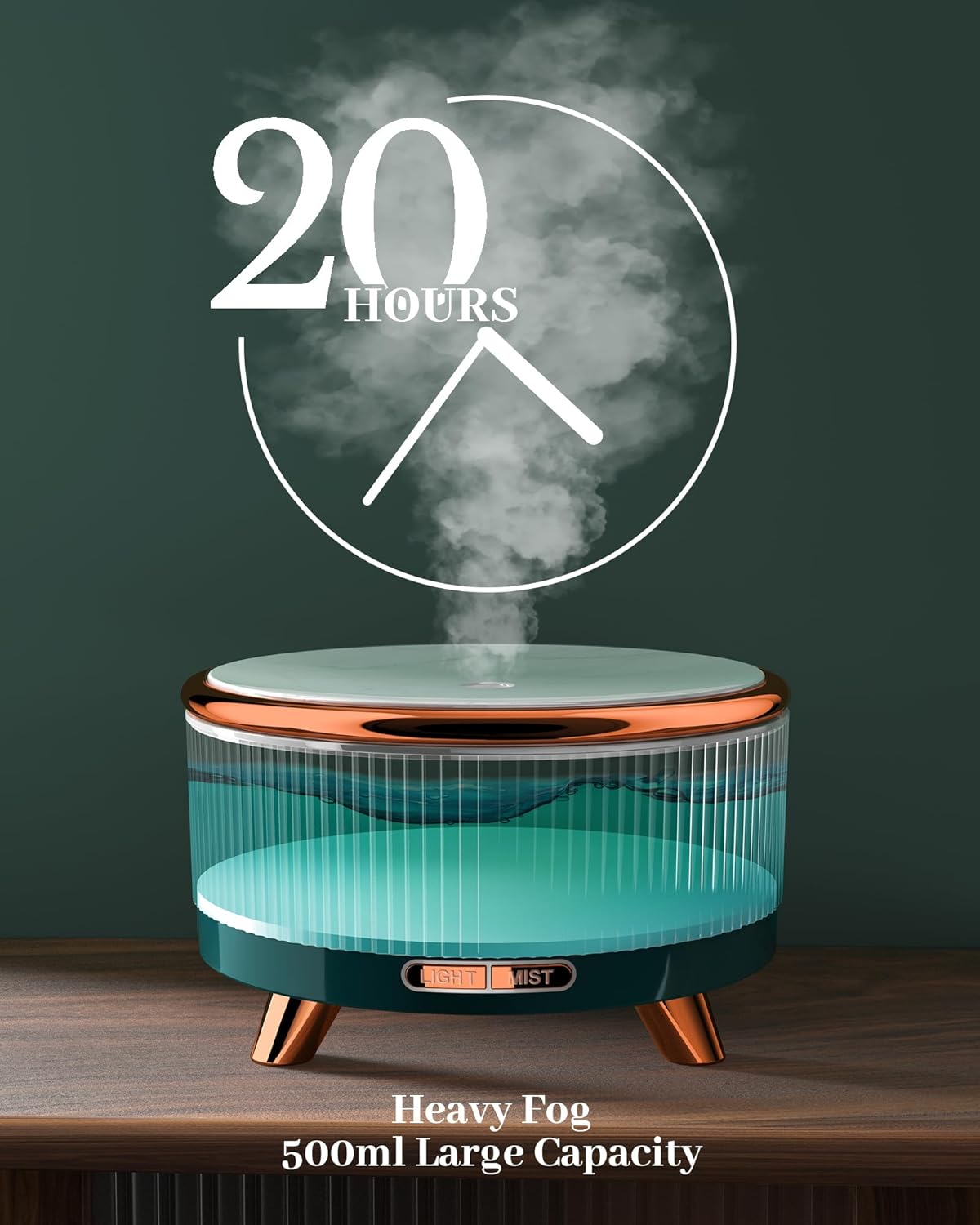 500ml Large Room Essential Oil Diffuser β Cool Mist Humidifier with Remote, 7 LED Colors, 3 Mist Modes & Auto Shut-Off