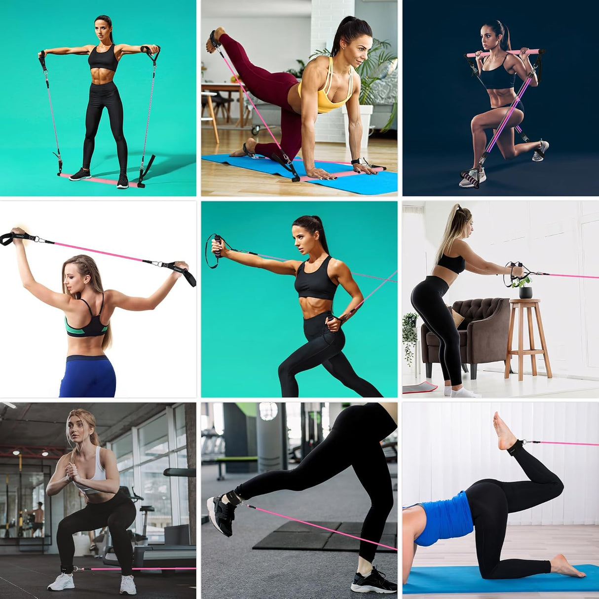 Portable Pilates Bar Kit with Resistance Bands for Men and Women - 3 Set Exercise Resistance Bands - Multifunctional Home Gym - Supports Full-Body Workouts