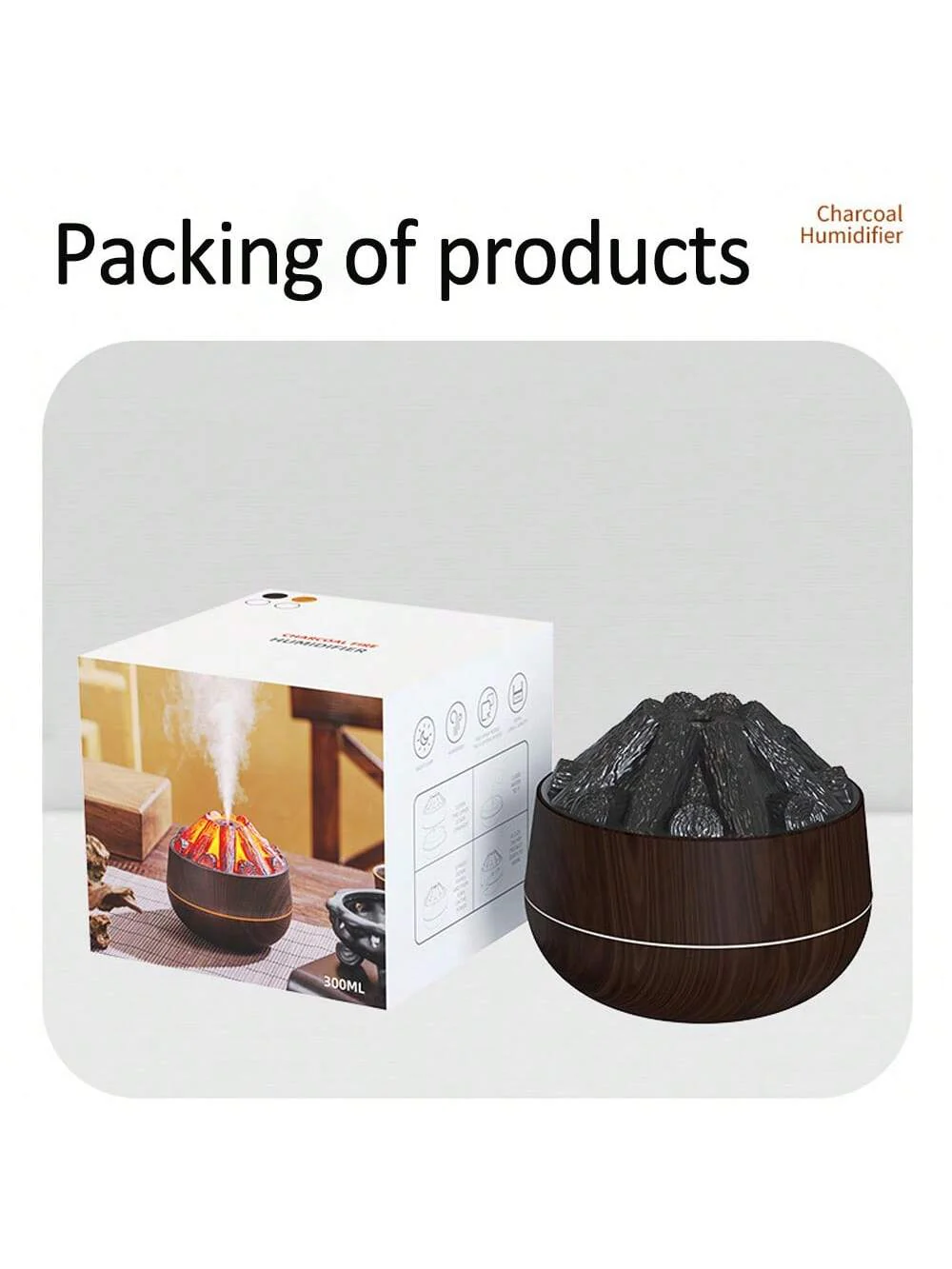 Charcoal Fire Air Humidifier & Aroma Diffuser – Mini Mist Sprayer with Night Light for Home