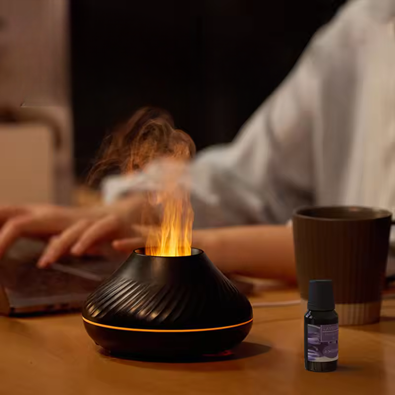 Volcano Flame Diffuser – 130ml Aromatherapy Essential Oil Diffuser with Realistic Firelight Effect
