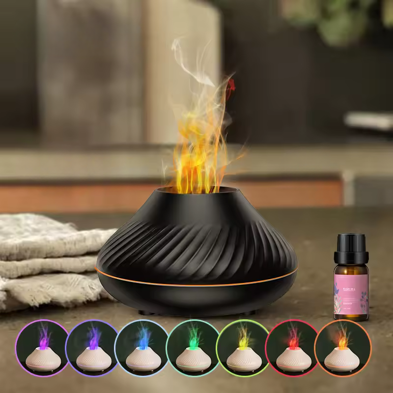 Volcano Flame Diffuser – 130ml Aromatherapy Essential Oil Diffuser with Realistic Firelight Effect