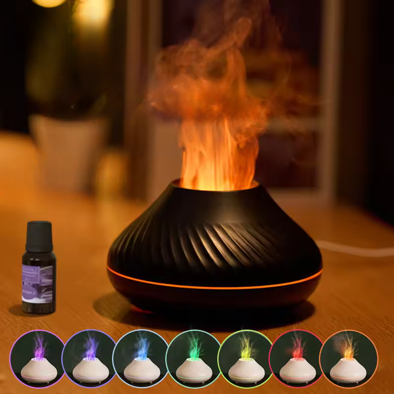 Volcano Flame Diffuser – 130ml Aromatherapy Essential Oil Diffuser with Realistic Firelight Effect