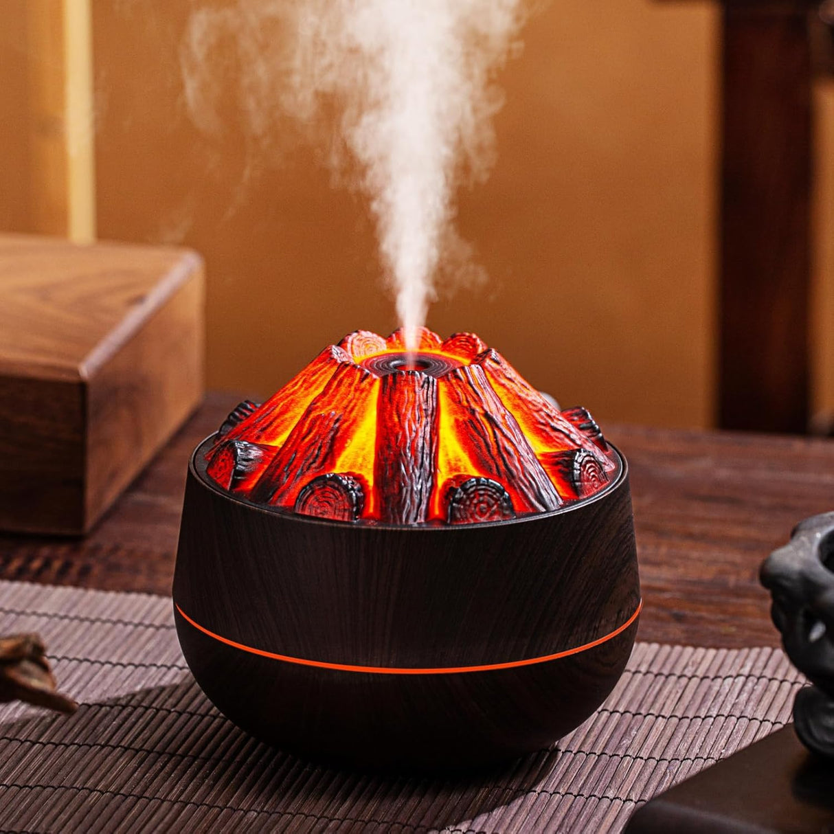 Charcoal Fire Air Humidifier & Aroma Diffuser – Mini Mist Sprayer with Night Light for Home