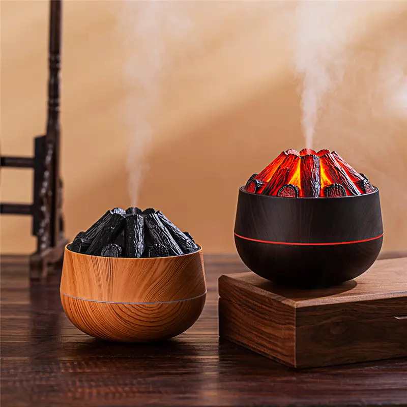 Charcoal Fire Air Humidifier & Aroma Diffuser – Mini Mist Sprayer with Night Light for Home