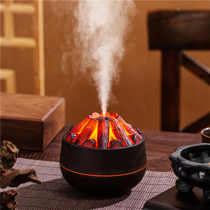 Charcoal Fire Air Humidifier & Aroma Diffuser – Mini Mist Sprayer with Night Light for Home