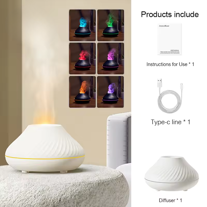Volcano Flame Diffuser – 130ml Aromatherapy Essential Oil Diffuser with Realistic Firelight Effect