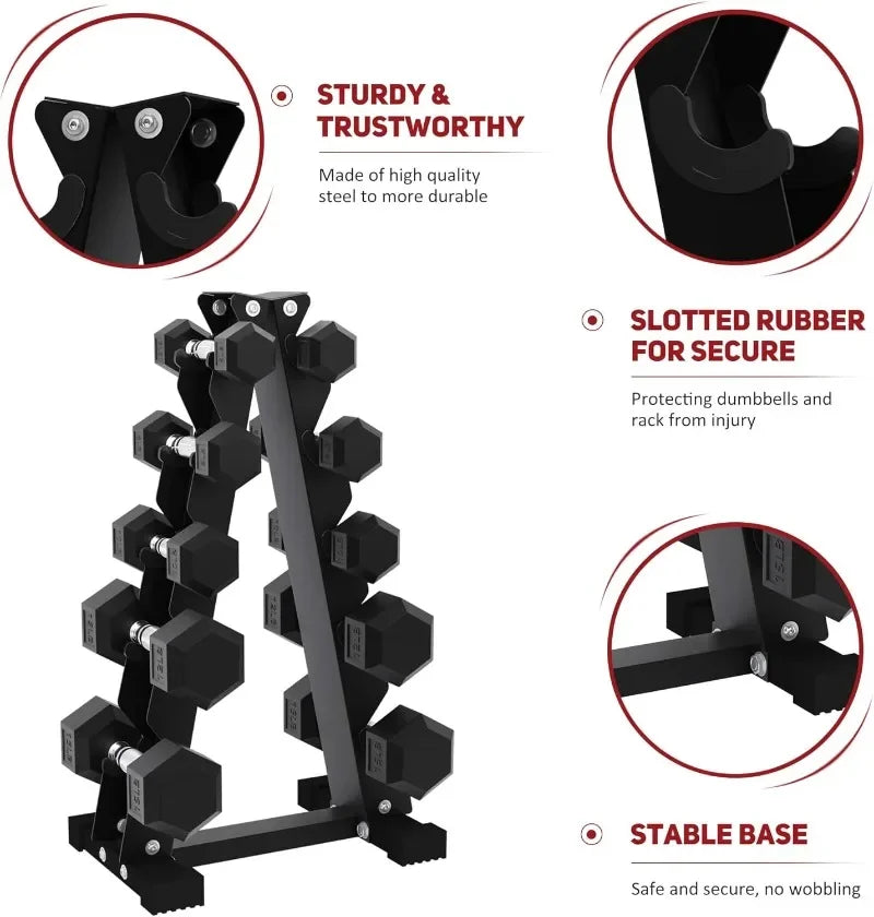 Rubber Coated Hex Dumbbell Set with Storage Rack High Quality Hand Weights