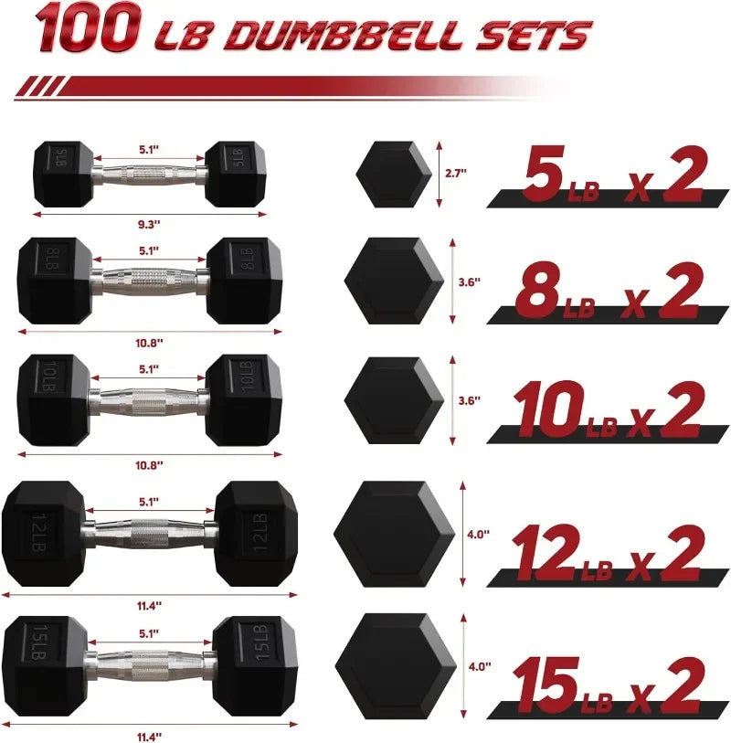 Rubber Coated Hex Dumbbell Set with Storage Rack High Quality Hand Weights