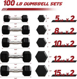 Rubber Coated Hex Dumbbell Set with Storage Rack High Quality Hand Weights