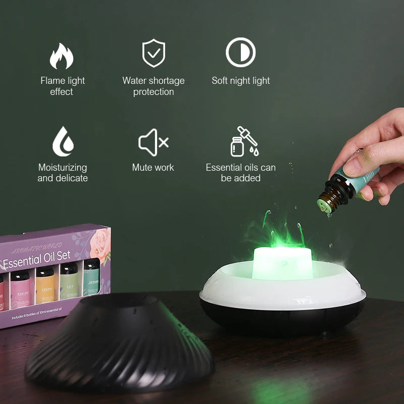 Volcano Flame Diffuser – 130ml Aromatherapy Essential Oil Diffuser with Realistic Firelight Effect