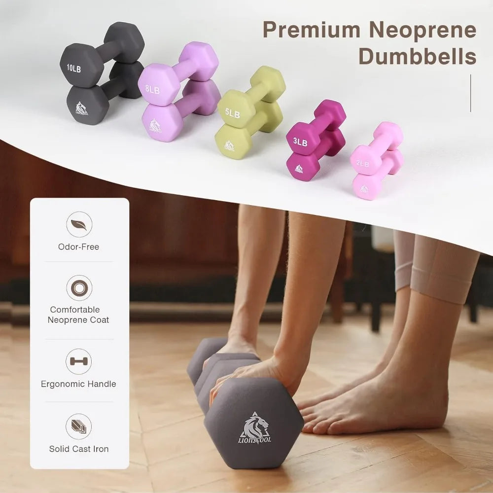 Neoprene Coated Hex Dumbbell Pair Anti Slip Hand Weights for Strength Training