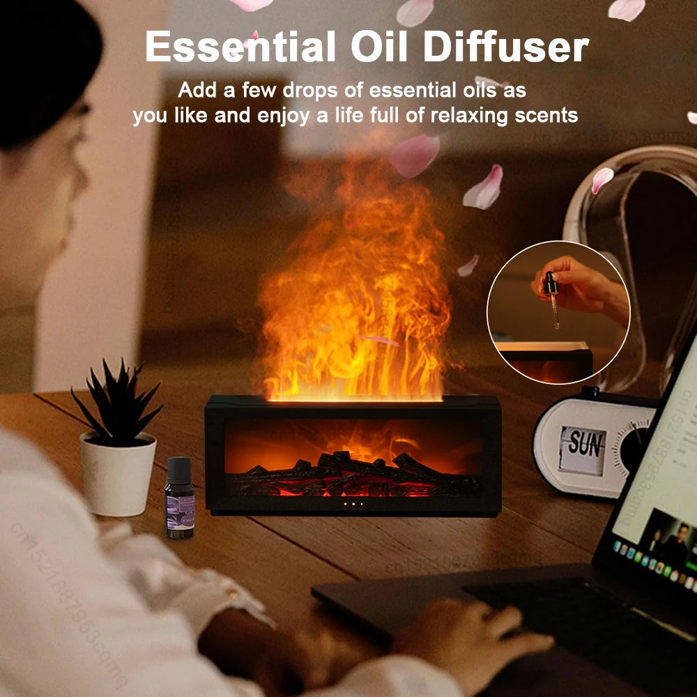 Fireplace Flame Aroma Diffuser – 7-Color Ultrasonic Essential Oil Humidifier