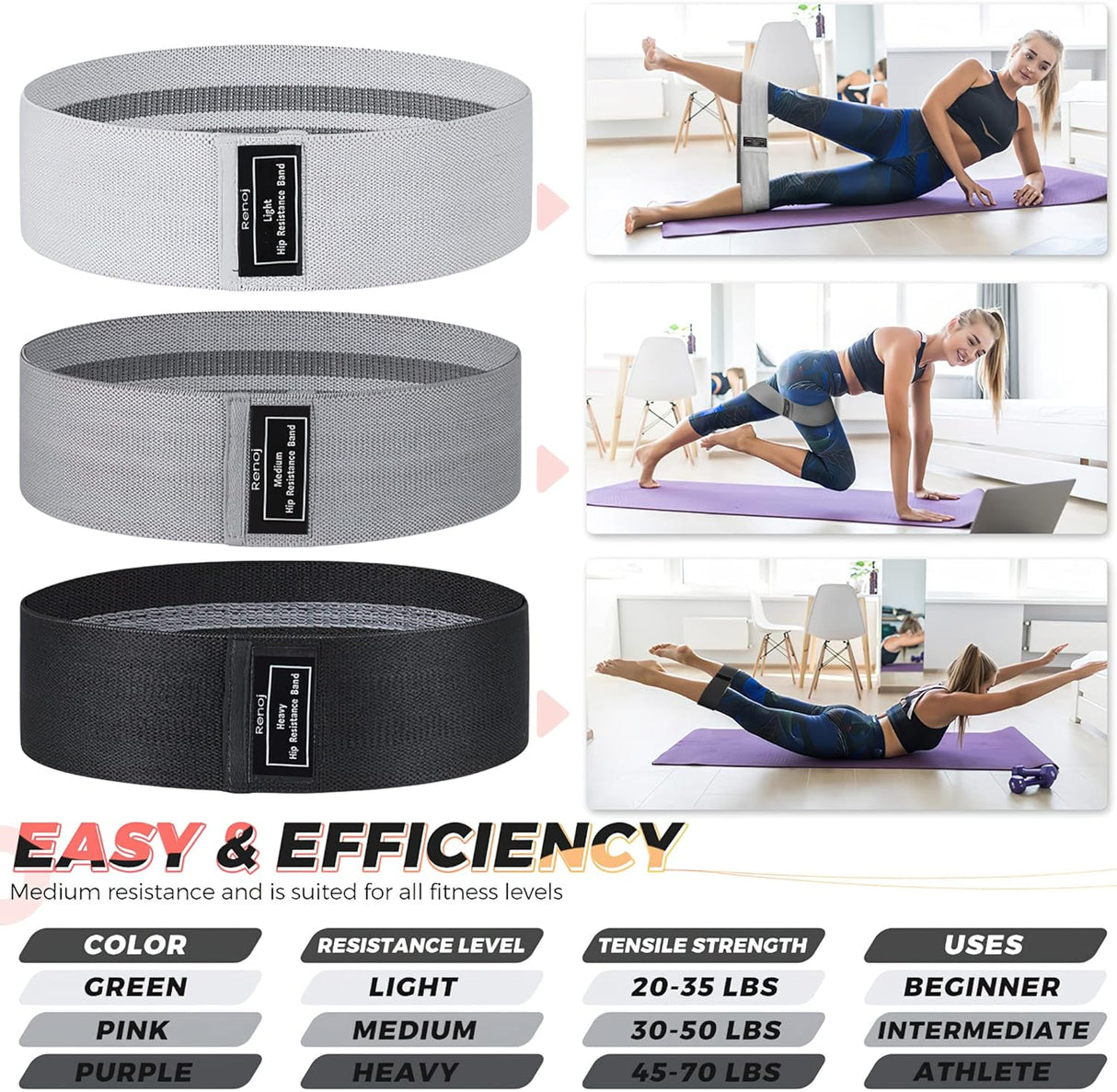 Lift, Tone & Sculpt Glutes and Legs with Our 3-Level Resistance Band Set